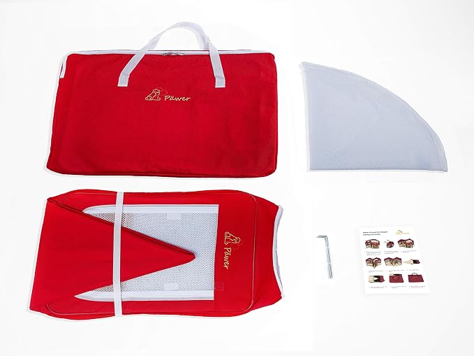 Pawer 36”×18.5” 8-Panel Foldable Pet Playpen, Red with Christmas Printing, Personalize Fabric Piece Available, for Cat/Dog/Puppy,600D Oxford Cloth Portable Indoor & Outdoor Kennel with Carry Bag