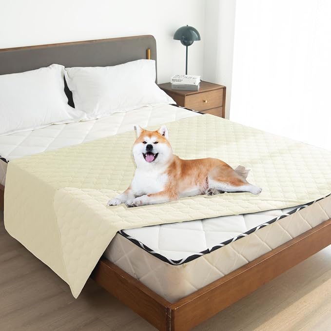 gogobunny Waterproof Dog Blankets for Large Dogs, Pet Bed Cover Breathable | Washable Pee Pads, Quilted Throw Blanket, Furniture Protector for Couch Sofa Bed Car, 82x82 Inch Dark/Light Cream
