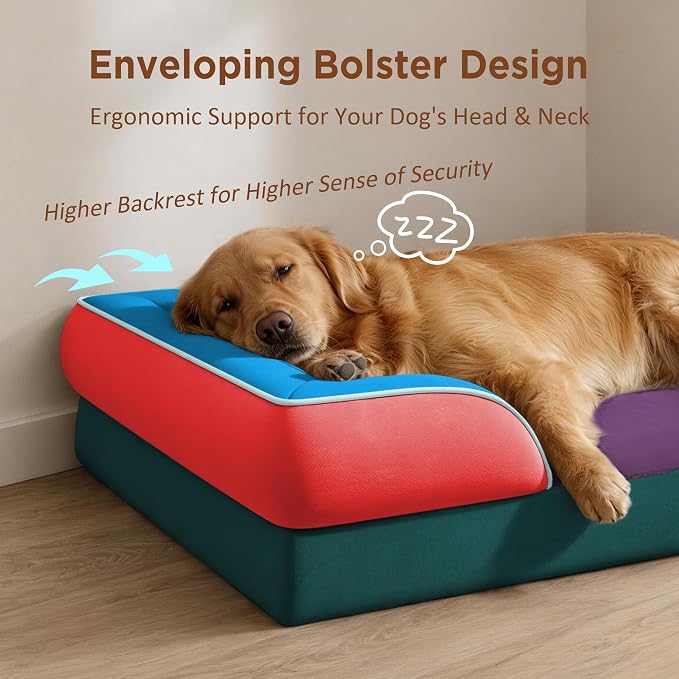Comfort Expression Orthopedic Dog Bed for Extra Large Dogs with Bolster | Waterproof Dog Couch Bed with Washable Cover & Non-Slip Bottom, Supportive Egg Crate Foam XL Pet Bed, 45x35 Inch