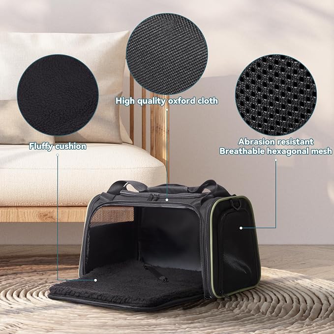 PETSFIT Pet Carrier Airline Approved with Extendable Mat, Dog Carriers for Small Dogs, TSA Approved Pet Carrier, Puppy Carrier for Small and Medium Cats Under 12 Lbs, Black | Airline Approved, Extendable Mat, TSA Approved, For Dogs & Cats Under 12 Lbs