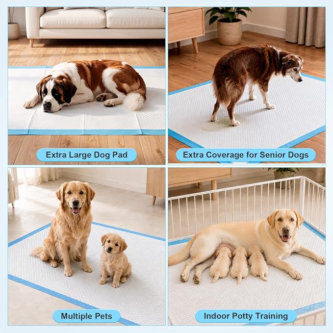 iweepet Enormous 37"x 54" Dog Training Potty Pads, Super Absorbent & Leak-Proof 6 Layers Puppy Pads 30 Counts, Disposable Dog Pee Pads Extra Large for Puppy, Surgery, Older, Cats, Rabbits