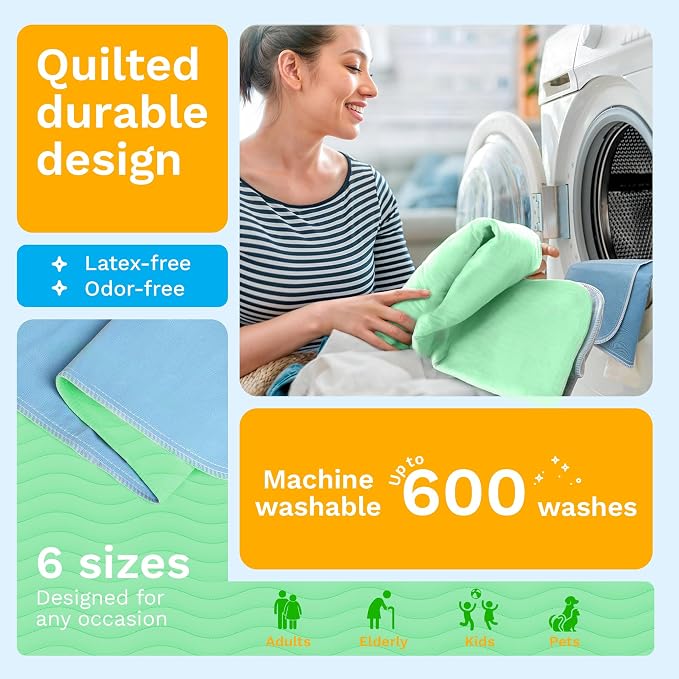 GREEN LIFESTYLE® Washable Underpads - Heavy Absorbency Reusable Bedwetting Incontinence Pads for Kids, Adults, Elderly, and Pets - Toddler Mattress Pads for Bed, Sofa, Floor (Pack of 2 - 30x34)