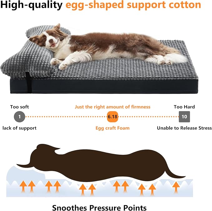 KISYYO Orthopedic XL Dog Beds for Extra Large Dogs with Removable Washable Cover and Removable Pillow for Crate,Waterproof Extra Large Dogs Mat, Grey, 41x27