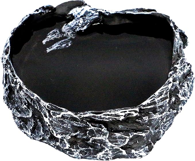 Reptile Feeding Dish Bowl,Reptile Rock Food/Water Dish for Reptiles,Amphibians,Bearded Dragon,Lizard,Frog,Gecko,Tortoise,Hermit Crab and Other Little Critters,Made from Premium Resin(Large Size)