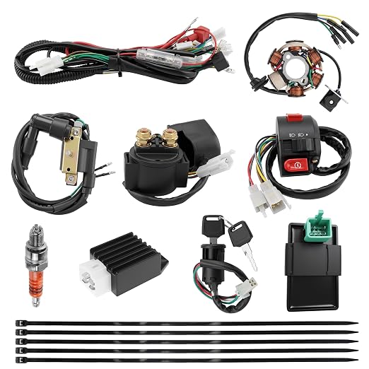 PRO BAT Full Electrics Wiring Harness Kit | for 50cc 70cc 90cc 110cc 125cc Chinese ATV Quad Bike 4 Wheeler Baja SunL Taotao Coolster JCL with CDI Coil Magneto Stator