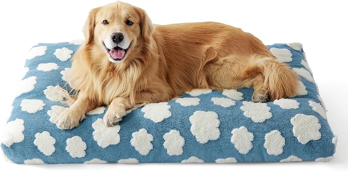 LE SURE Cute XL Dog Bed-Extra Large Thick Shredded Chopped Foam Pet Bed Indoor with Removable Washable Cover, Modern Fuzzy Plush & Anti Slip Bottom, Blue | Shredded Chopped Foam,Modern Plush Crate Cushion Gift for Extra Large Dog, Waterproof Washable C...