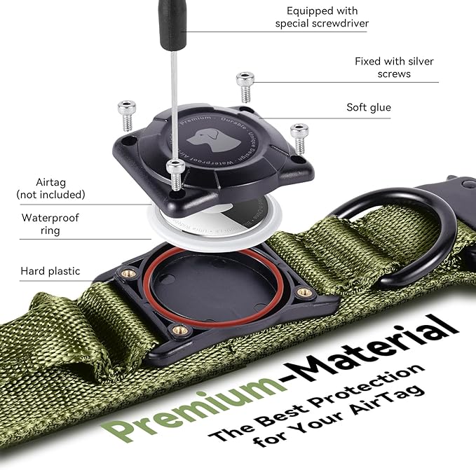 2026 Upgrade Waterproof AirTag Dog Collar, Military Tactical Dog Collar with AirTag Holder, Comfortable Control Handle and Metal Buckle, GPS Dog Collar Holder for Medium to Large Dogs (ArmyGreen, M)