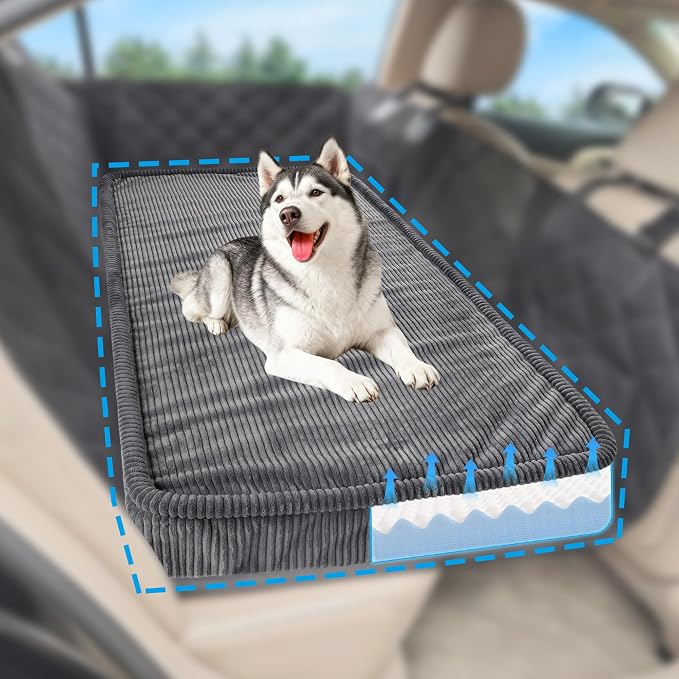 Loiion Dog Car Bed, Non-Slip Backseat Extender Pet Mat 50"x24.6"x4" | Removable, Washable Dog Bed With Waterproof Liner Protects Car Seats, Anti-Slip Travel Bed For Dogs