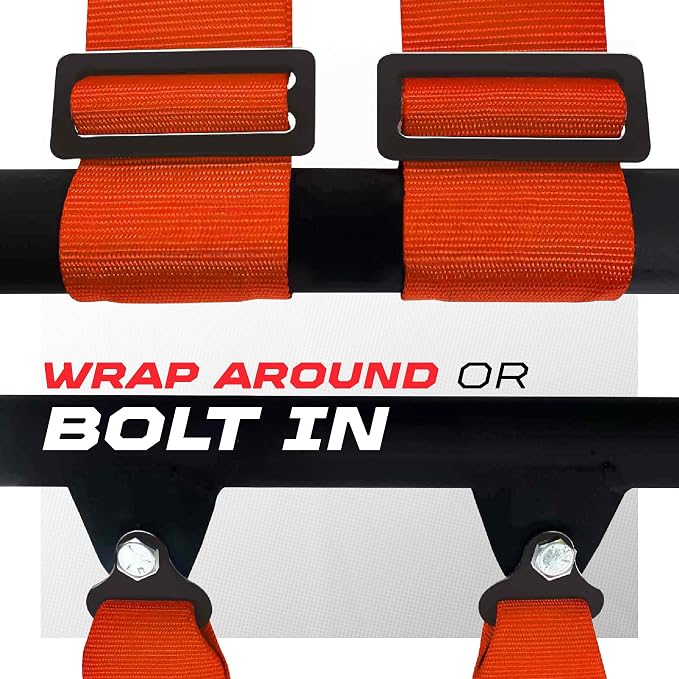 1pc 50 Cal Orange 4 Point Harness 3in Straps, Racing Harness Seat Belt | Ultra Kush padding, Push Button quick release hardware. Universal Fit for UTV, RZR, race car.
