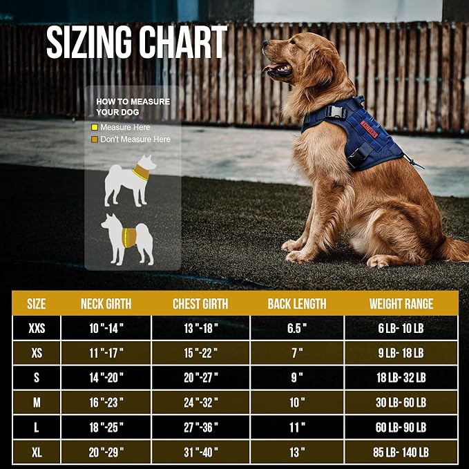 OneTigris Tactical Dog Harness with Handle No-Pull Adjustable for Large Dog | Military 1000D Pullable Nylon, Service Dog Vest with Hook & Loop Panels, Easy On & Off for Walking Hiking Training Blue L