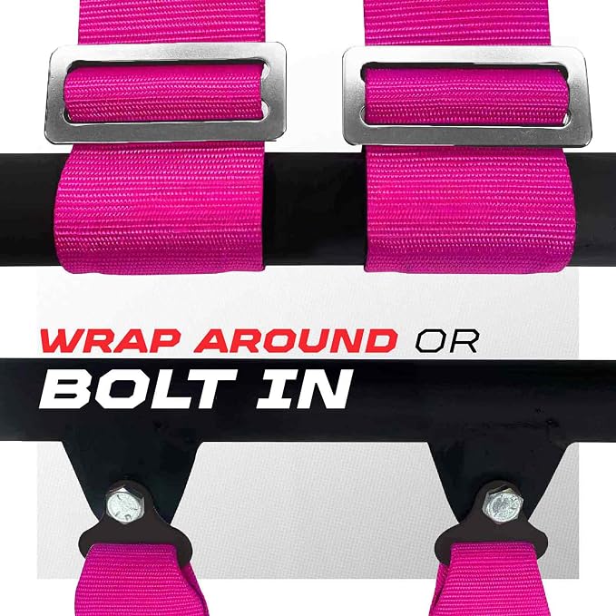 1pc 50 Cal Pink 5 Point Harness w/ 2" straps, Racing Harness Seat Belt | Ultra Kush padding, Race latch quick release hardware. Universal Fit for UTV, RZR, race car. Part# 6009A2