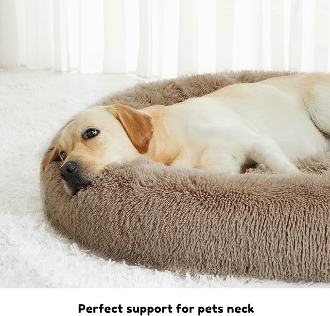 Western Home Calming Donut Large Dog Bed Pet Bed,36" Brown | Fluffy Faux Fur Round Cuddler,Anti-Anxiety,Anti-Slip Bottom,Plush Round Pet Dog Beds for Large Sized Dogs,Up to 80 LBS