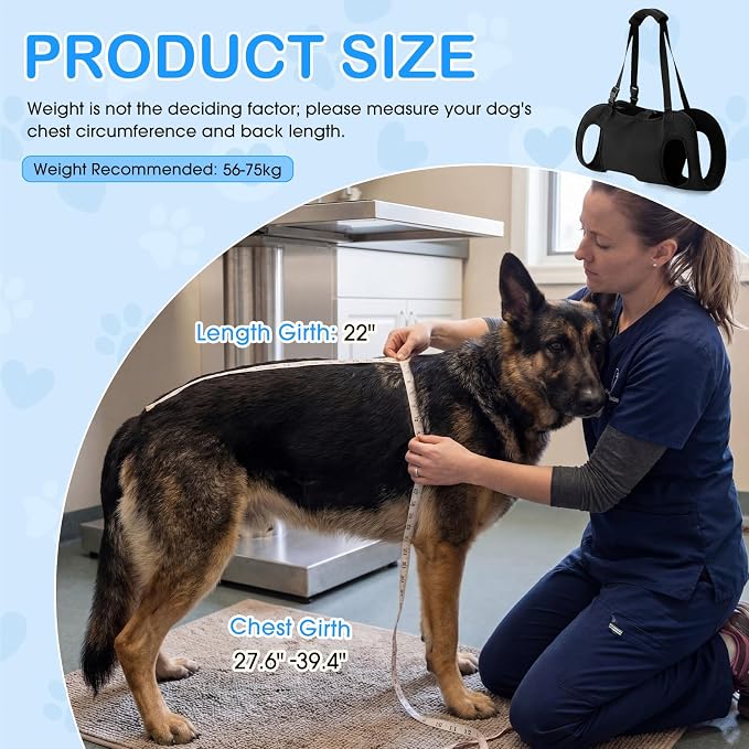 Shinylin Dog Carry Sling Emergency Backpack Pet Legs Support and Rehabilitation Dog Lift Harness Adjustable Lifting Straps Carrier for Senior Dogs Joint Injuries, Arthritis, Hiking, Skiing, Black(XL)