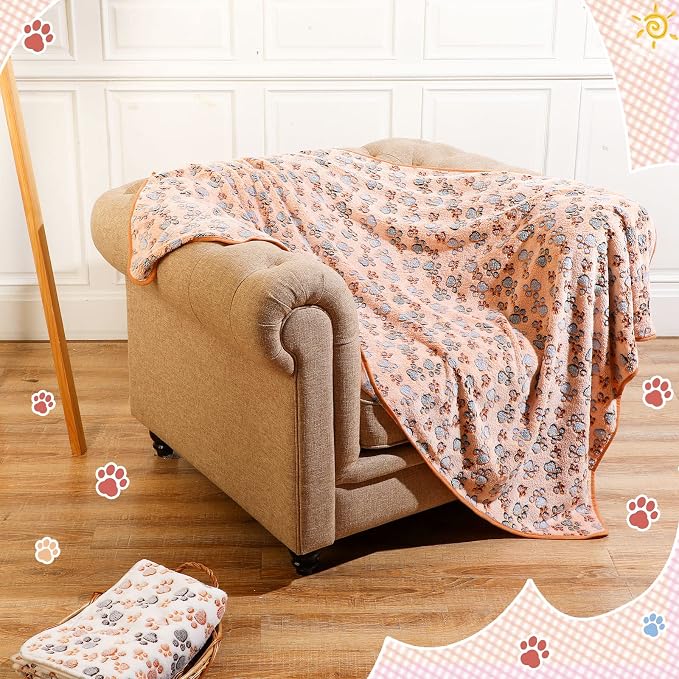 Tatuo 4 Pack Fleece Dog Blankets for Puppy Cats Multi-Size Sleep Mat for Pet Guinea Pig Soft Washable Warm Crate Bed Puppy Teething Toys Print Pattern Blanket Indoor(Mixed Color,40 x 63 Inch,Paw)