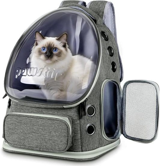 Cat Backpack Carrier Clear Bubble Window for Cats & Small Dogs up to 15 lb | Large Space Breathable Foldable Pet Carrier Airline Approved, Mesh Entry Safety Tether Washable Pad, Travel Hiking Outdoor