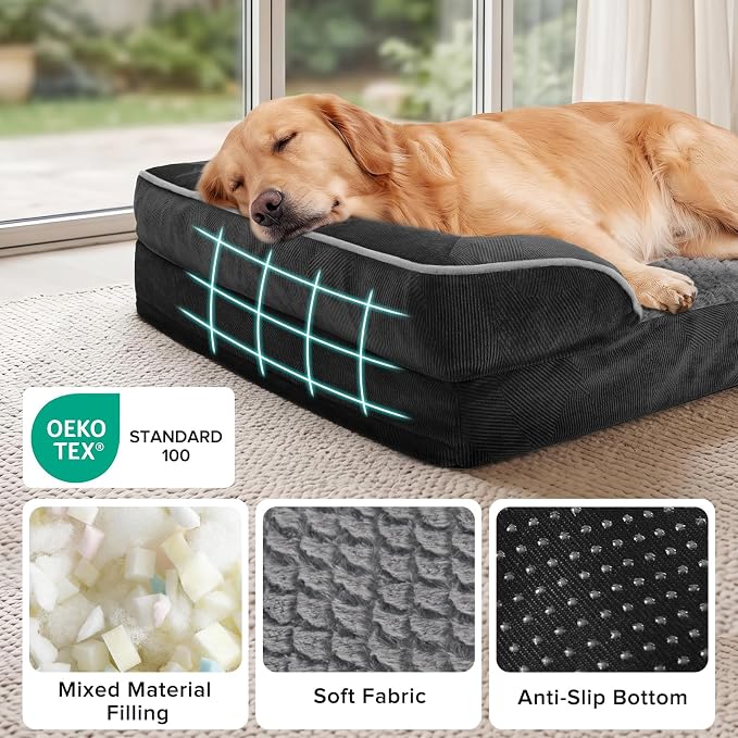 Orthopedic Medium Dog Dogs, Egg-Crate Foam Dog Couch with Washable Removable Cover, Waterproof Lining and Nonskid Bottom