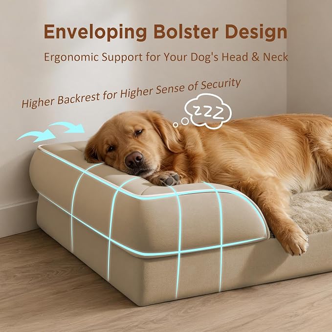 Comfort Expression Waterproof Orthopedic Dog Bed for Extra Large Dogs | Supportive Egg Crate Foam XL Pet Bed with Removable Bolster, Dog Couch with Washable Cover & Non-Slip Bottom, 42x30 Inch