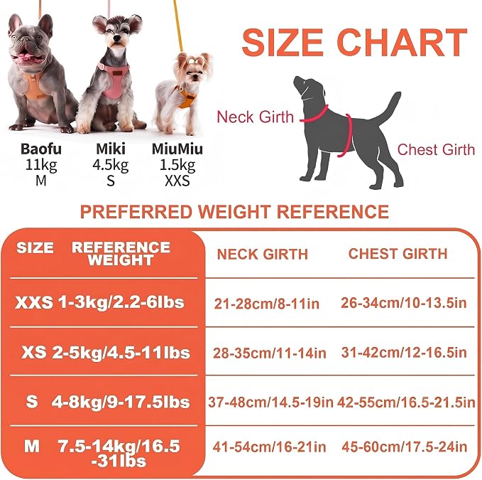 Puppytie Small Dog Harness with Multifunction Dog Leash,Lightweight Soft Adjustable No Choke Escape Proof Pet Harness Vest Pet Harness Vest,Orange,S