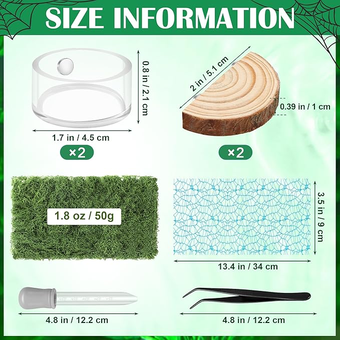 Windspeed 8Pcs Jumping Spider Enclosure Stuff Kit with 2 Jumping Spider Enclosure Ledges 2 Tarantula Feeding Dish 1.8 Ounce Fake Moss 1 Dropper 1 Clamp