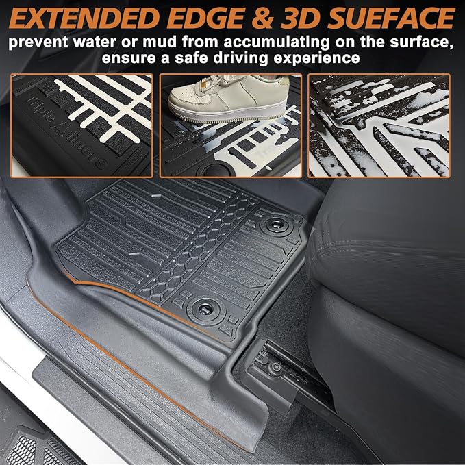 TripleAliners for Tacoma 2024 2025 2026 Double Cab Floor Mats (Fit Hybrid ONLY) All Weather Floor Liners Compatible with 2024+ Toyota Tacoma Accessories Front & Rear Mats Custom Fit(Not for Gasoline)