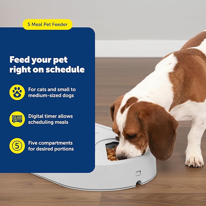 PetSafe Automatic Dog Feeder, 5 Meals, 40 oz Capacity, Plastic, for Dry Food, Multiple Pets