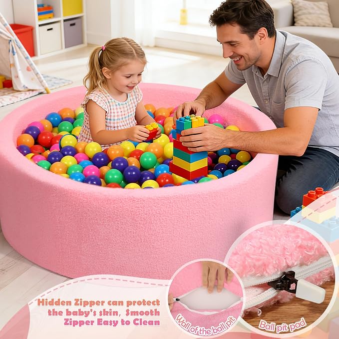 Imitation Teddy Foam Ball Pits 35.4"x 11.8" Soft Round Playpen for Toddlers and Pets with Soft Memory Sponge for Babies Indoor and Outdoor Game Pink (Balls not Included)