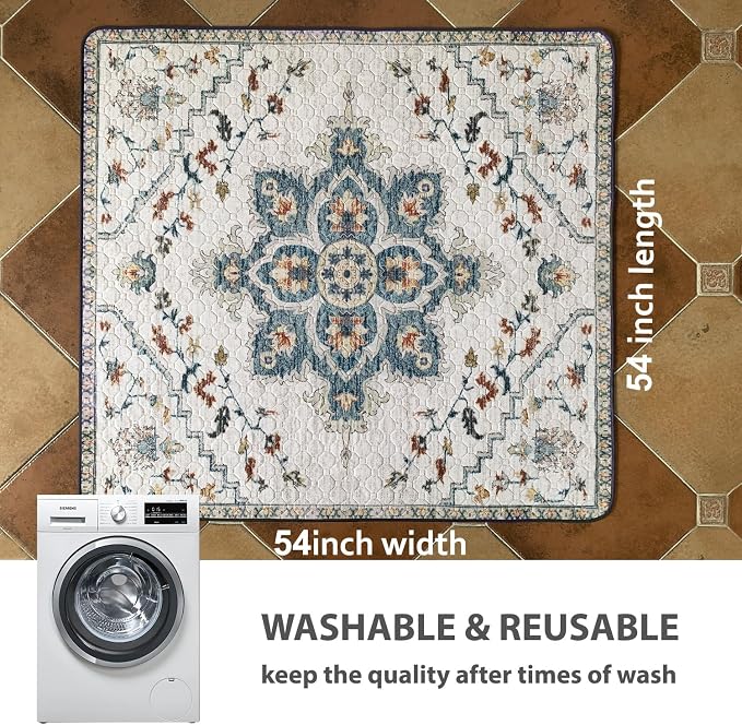 nunubaby Washable Pee Pads for Dogs, Stylish, Non-Slip and Leak-Proof Pee Pads. Reusable Potty Pads for Dogs for Crates and Floors.(Beige/Floral, 54" x54" )