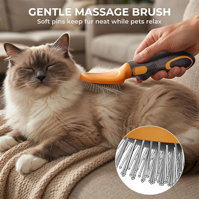 Deshedding Dog Brush Grooming Kit for Dogs Cats, All Hair Types | 6-in-1 Interchangeable Heads for Short, Medium & Long Coats, Reduce Loose Fur, Gentle Deshedding, Undercoat & Knot Detangling