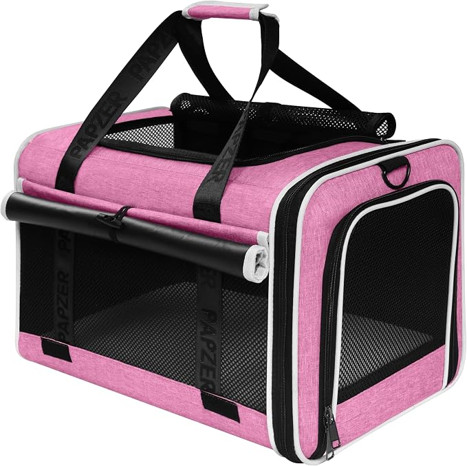 Cat Carrier for Travel, Soft-Sided, Top Loading, Privacy Curtain, to 20 lbs | Medium Pet Carry Bag Anxiety Cat, Vet Visits Car Transport, Luggage Sleeve Suitcase Attachable Small Puppy Crate Kennel Pink