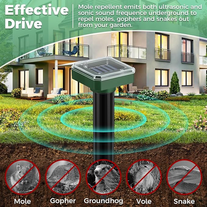 Mole Repellent 10 Pack Solar Powered Snake Repellent for Yard Ultrasonic Sonic Mole Deterrent Pest Control Rodent Repeller Chaser Gopher Vole Trap Outdoor Gopher Ultrasonic for Lawn Garden Repeller