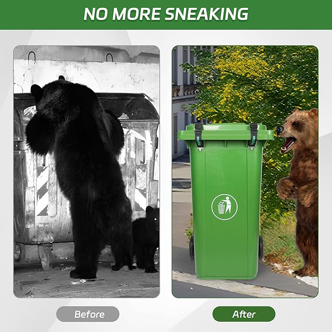 4Pcs Raccoon-Proof Trash Can Lid Locks,Trash Can Locks for Animals, Adjustable Trash Can Lock with Buckles and Straps, Effectively Protects Against Animals and Strong Winds, Durable&Sturdy