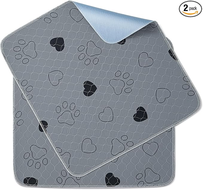 Feandrea Washable Dog Pee Pads, 2 Pack, Reusable Dog Pads, 36 x 34 Inches, M, Waterproof Pet Training Pads, Leakproof, Non-Slip, Super Absorbent, Gray UPTD034G01
