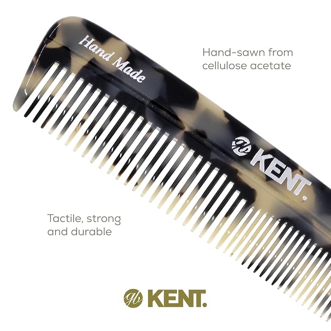 Kent R7T TW Fine and Wide Tooth Hair Comb, Handmade Pocket Comb for Men, Beard and Mustache Combs for Everyday Grooming and Styling, Sawcut Kent Combs, Made in England