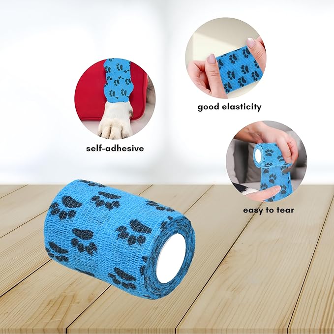 Eco-Fused Self-Adhering Bandage - Injury Wrap Tape for Pets, Dogs, Cats, Horses - Pack of 9- Dog Bandages for Legs - Prevent Licking - Does not Stick to Hair - Elastic, Water Repellent, Breathable