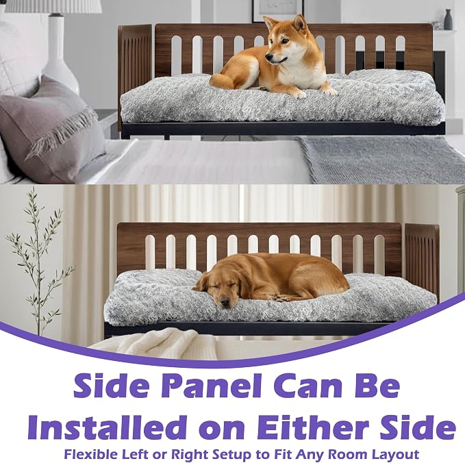 Beside Dog Bed,2 Wood Side Panel Adjustable Height Dog Bunk Beds,39''x27'' Metal Dogs Bed Frame with Cushion,Large