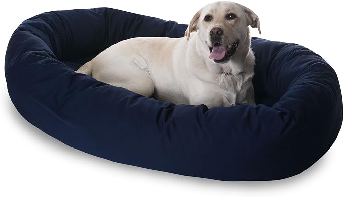 Majestic Pet 52 Inch Bagel Calming Dog Bed Washable – Cozy Soft Round Pet Bed with Spine Support for Dogs to Rest their Head - Fluffy Donut Puppy Bed 52x35x11 (Inch) - X-Large – Blue | Cozy Soft Fluffy Donut Pet Bed with Spine Support for Head Rest – A...