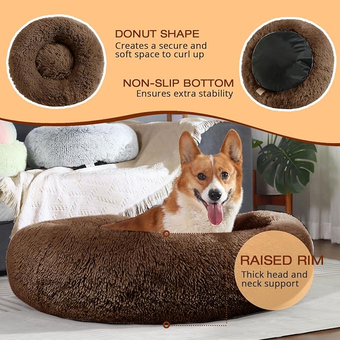 JOLLYVOGUE Dog Beds Large Sized Dog, Calming Anti-Anxiety Dog Bed, Fluffy Donut Cushion for Extra Large Pets (45")