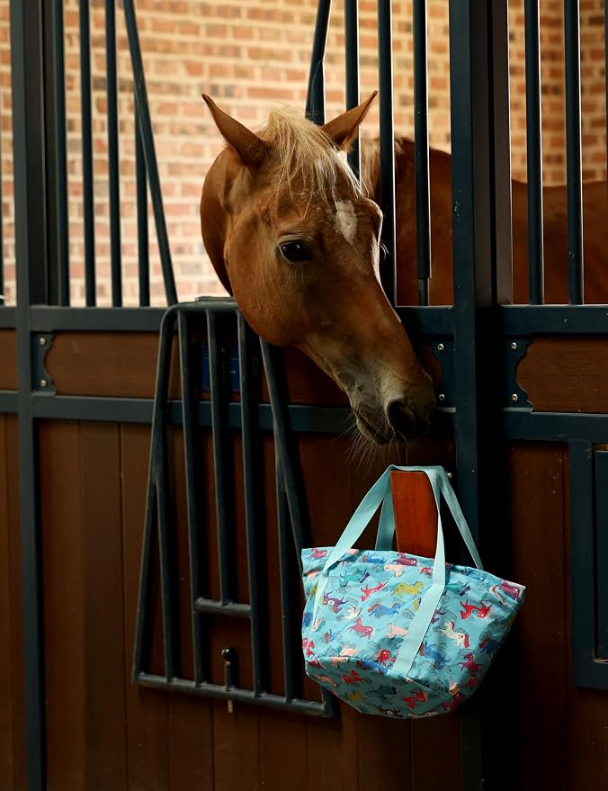 Harrison Howard Complete Horse Grooming Set, 11-Piece Advanced Daily Grooming Tools with Extra Brushes for Full Horse Care Blue Brushstroke Ponies