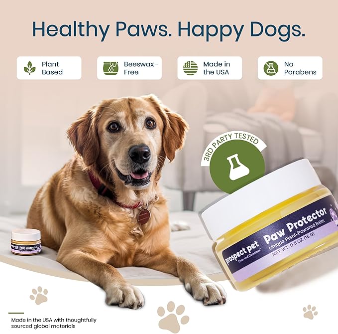 Paw Protector - Dog Paw Balm, Moisturizer & Soother for Dry, Cracked Pads and Noses with Shea Butter, Coconut Oil, Lick Safe, Beeswax-Free, Hot Pavement & Cold Weather Protection, 0.5 oz