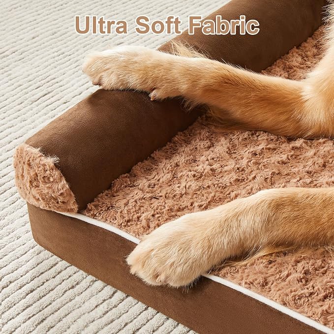 BFPETHOME Orthopedic Washable XLarge Dog Bed for Senior Dog Cozy Sleep | Extra Large Waterproof Big Soft Pet Couch Bed for Dogs Relax with Removable Cover Supportive Egg Crate Foam Brown 42x30 Inch