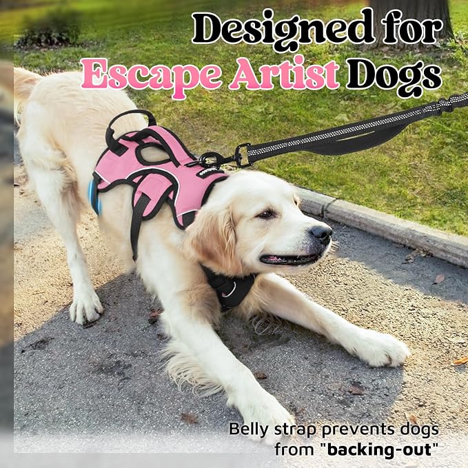 rabbitgoo Escape Proof Dog Harness for X-Large, No Pull with Lift Handle | No Escape, Full Soft Padded, Reflective Adjustable Vest, Leash Clip for Walking Hiking Training, Pink, X-Large