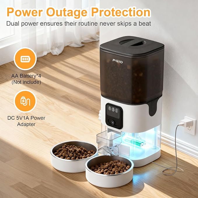 Automatic Cat Feeder with Camera for Two Cats, 1080P HD Video with Night Vision, 2.4G WiFi Auto Dog Feeder with 2-Way Audio for Cat & Dog, Low Food & Motion & Sound Alerts Timed Pet Feeder 7L