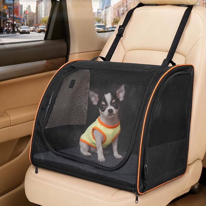 Dog Car Seat, Enclosed Carrier for Pets Travel Safety Dog Crate Soft-Sided Covered Car Kennel Carrier for Backseat for Medium Dogs (S)