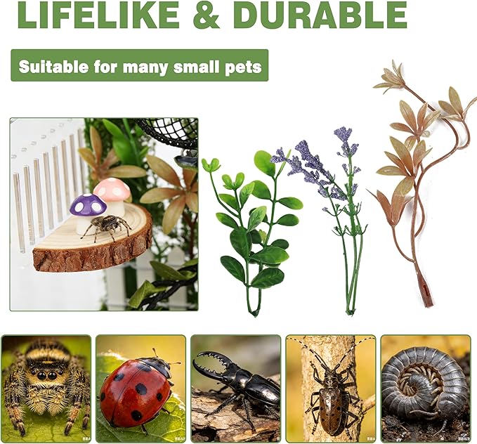 Jumping Spider Enclosure Accessories Kit, 15-in-1 Multifunctional Tarantula Habitat Decor Set with Hideouts, Plants, Ledge, Water Dish, Climbing Rope, Terrarium Decorations for Small Spiders