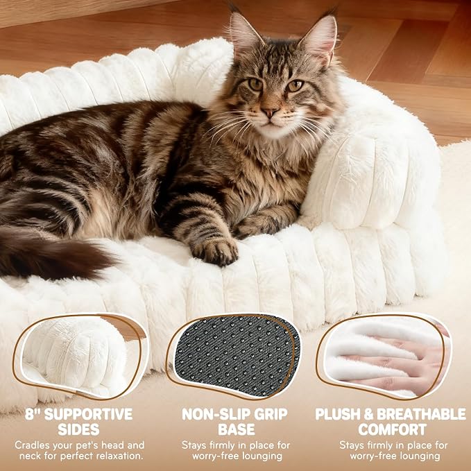 Cat Couch, Orthopedic Pet Bed, Washable Medium Pet Sofa Bed for Puppy and Small to Large Kitten with Anti-Slip Bottom, Fits Up to 65lbs Pets Cat Beds Self Warming