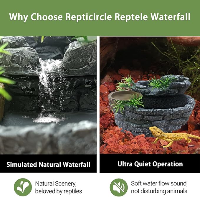 550ML Reptile Water Fountain with Food Dish – Terrarium Drinking Fountain for Bearded Dragon, Gecko, Chameleon, Lizard, Tree Frog & Turtle – Keeps Water Clear, Easy-to-Use Water Dispenser
