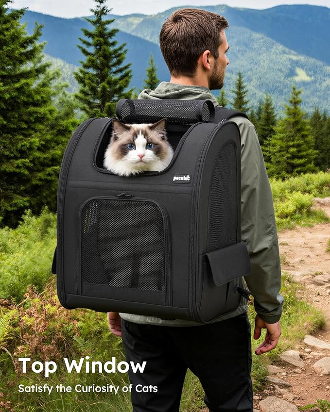 pecute Dog Backpack Expandable, Cat Carrier Backpack Breathable, Large | Durable Oxford Cloth, Lockable Zipper,Use for Pet Under 15 lbs to Travel
