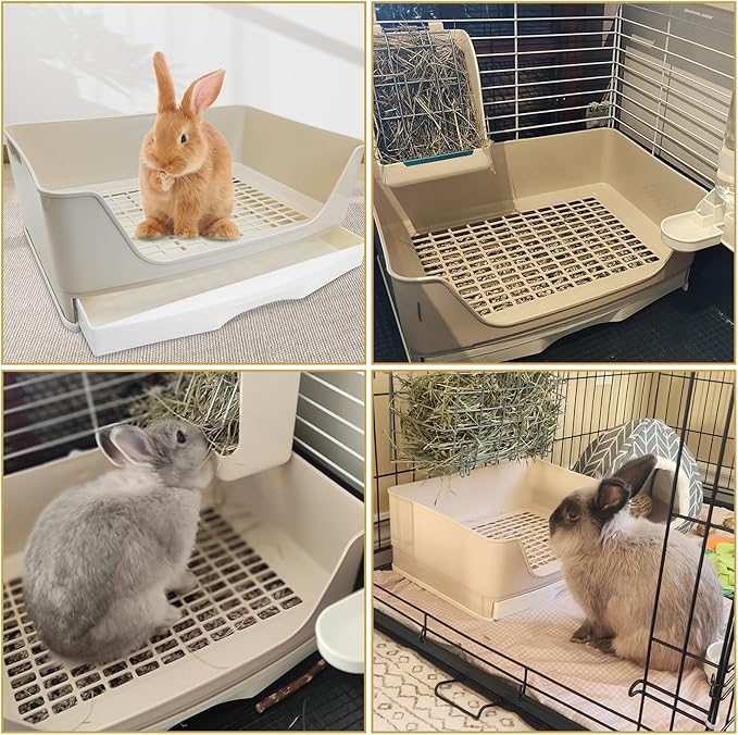 kathson 2PCS Large Rabbit Litter Box Trainer, Potty Corner Toilet with Drawer Bigger Pet Pan for Adult Hamster, Guinea Pig, Ferret, Galesaur, Bunny and Other Animals (Brown)