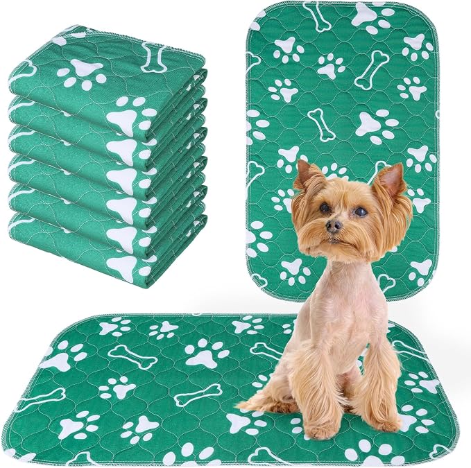 BEAUTYZOO 6 Pack Washable Pee Pads for Dogs,Reusable Puppy Pads 16x24 Green | Waterproof Super Absorbent,Non Slip and Leak-Proof Against Urine,Whelping Pads Mats for Puppy Potty Training,Playpen,Crate