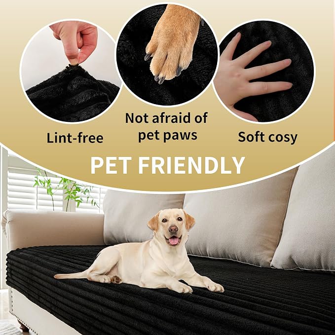 HAOMAIJIA Waterproof Couch Cover for Dogs Washable,Faux Fur Pet Couch Covers for Sofa,Soft Dog Bed Cover Non-Slip Couch Covers for 3 Cushion Couch Sofa Pet Friendly (Black, 35" x 47" 1 Pack)